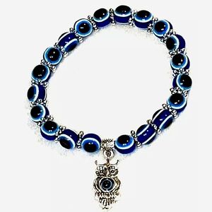 NWT Owel  Charm on protection beads stretch Bracelet Chakra  UNISEX